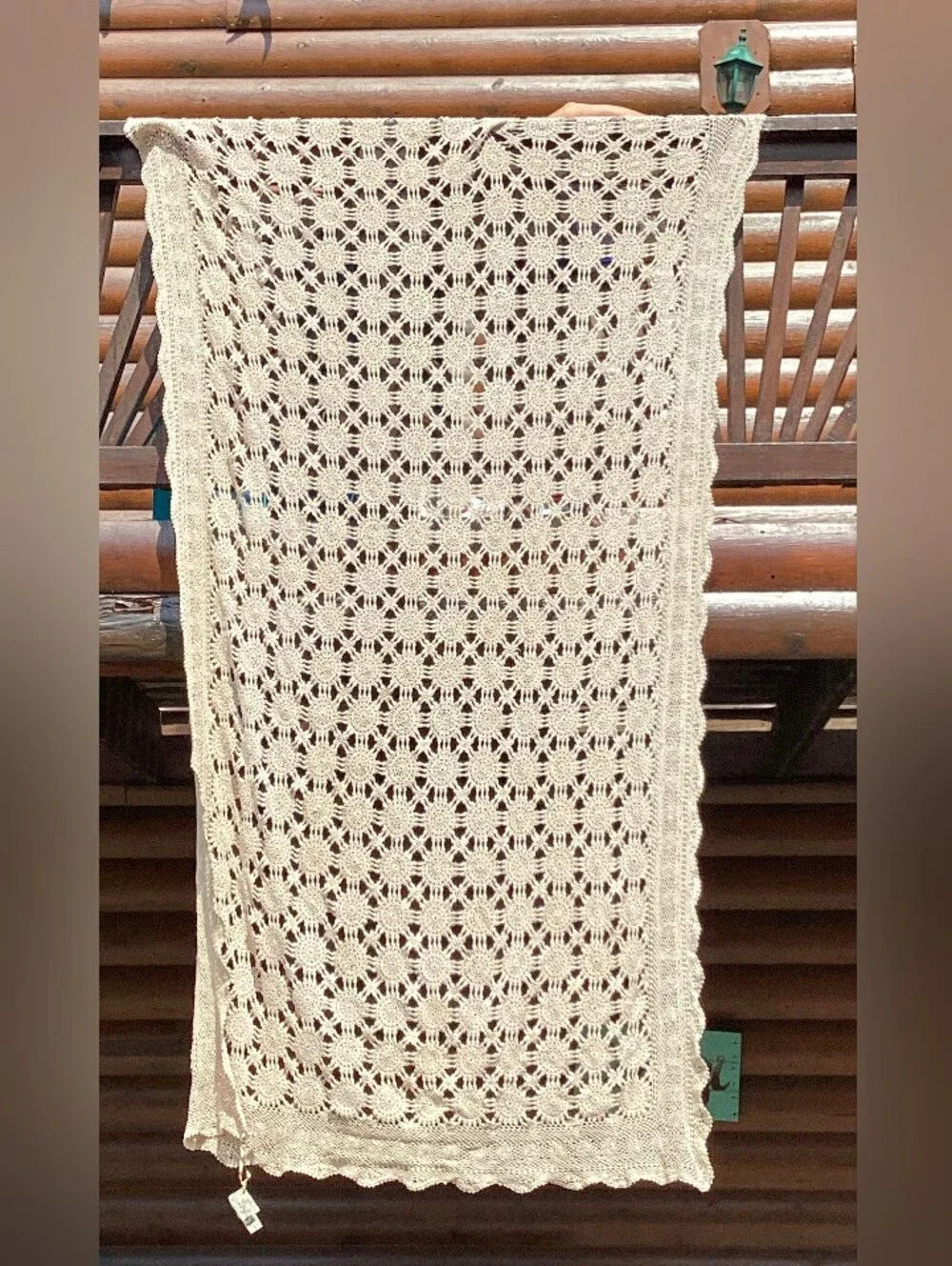 ⚜️ Vintage Tablecloth Hand Crocheted Ecru  Rectangular Bohemian Beauty